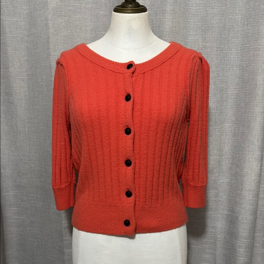 Gorgeous Free People |Anthropologie| Cardigan-S-Coral Color-Ribbed-3/4 Sleeves